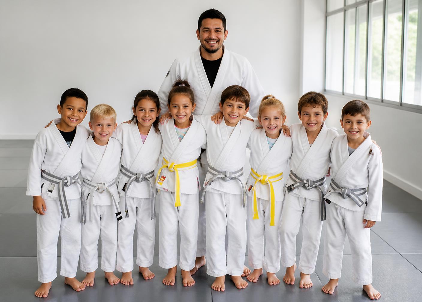 Crianças treinando na Gracie Barra Itajaí